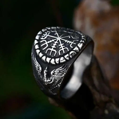 WorldNorse Raven And Vegvisir Ring