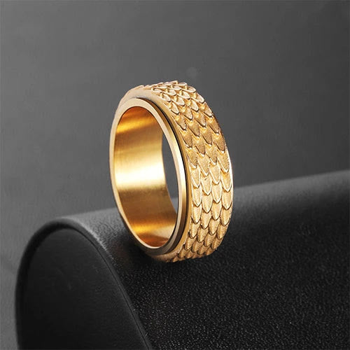 WorldNorse Retro Dragon Scale Spinner Anxiety Ring - Gold - US 13 - image 7