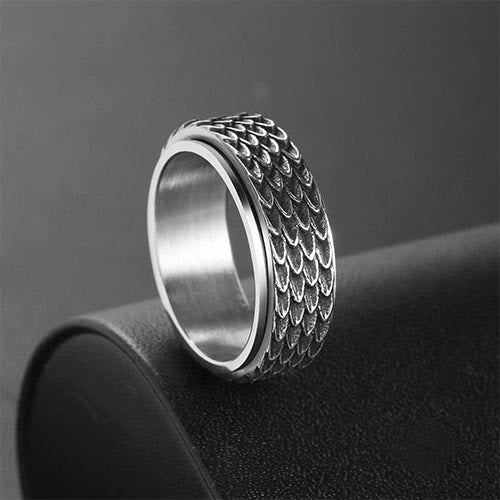 WorldNorse Retro Dragon Scale Spinner Anxiety Ring - Silver - US 13 - image 1