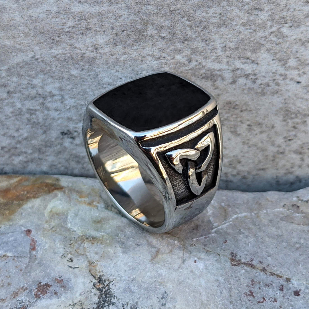 Flash Sale - Viking Triquetra Black Square Vintage Ring