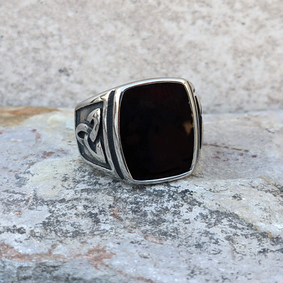 Flash Sale - Viking Triquetra Black Square Vintage Ring