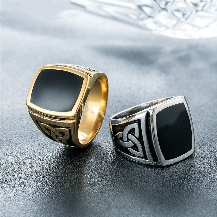 Flash Sale - Viking Triquetra Black Square Vintage Ring