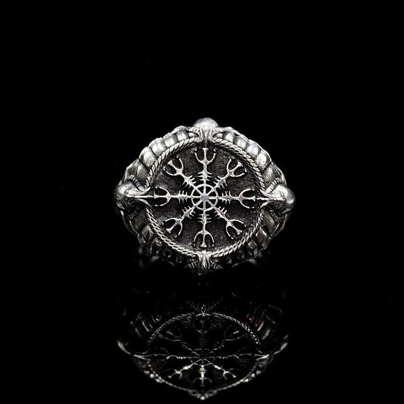 WorldNorse Handcrafted 925 Silver Skull Helm of Awe Ring - US 14 - image 0
