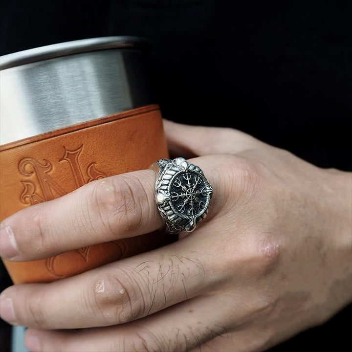 WorldNorse 925 Sterling Silver Skull Helm of Awe Ring - image 1