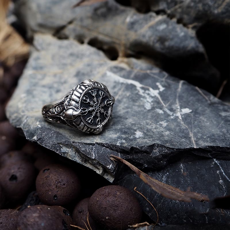 WorldNorse 925 Sterling Silver Skull Helm of Awe Ring