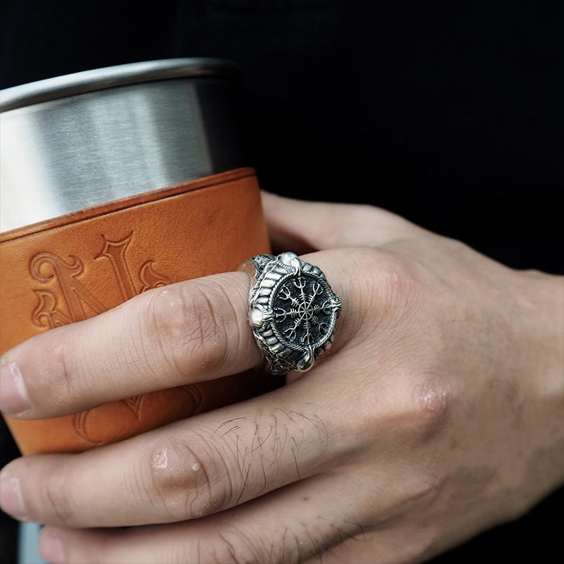 WorldNorse Handcrafted 925 Silver Skull Helm of Awe Ring - image 1