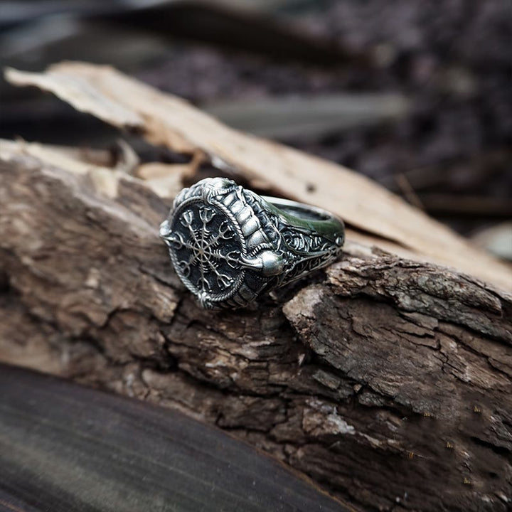 WorldNorse Handcrafted 925 Silver Skull Helm of Awe Ring - image 2