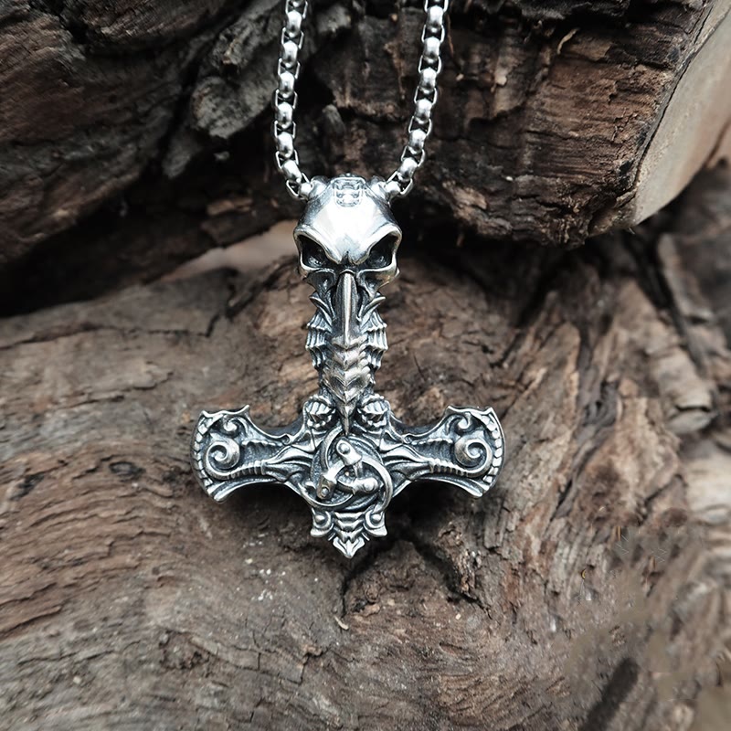 WorldNorse 925 Sterling Silver Skeleton Mjolnir Necklace - image 4
