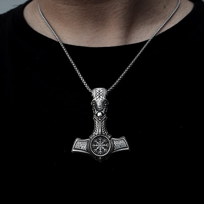 WorldNorse Handcrafted 925 Silver Skull With Viking Symbol Necklace - image 1