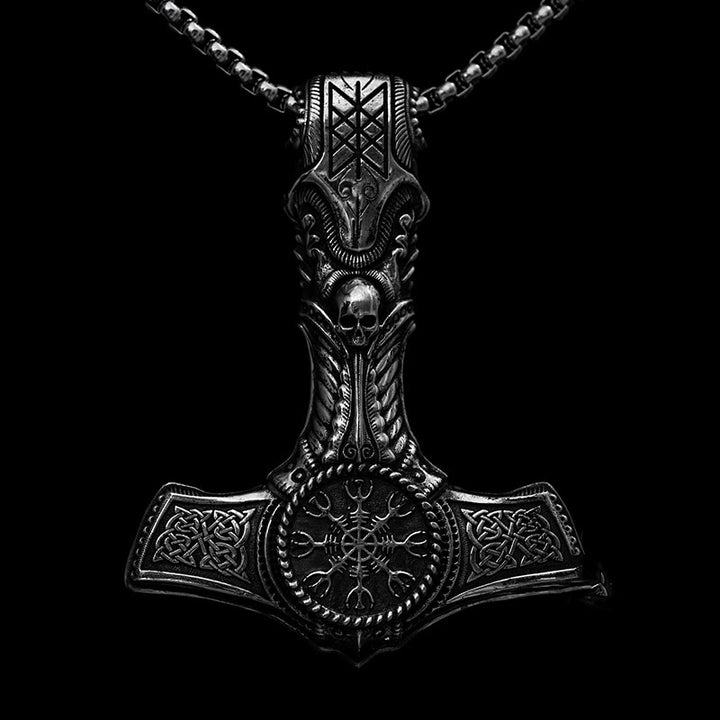 WorldNorse Handcrafted 925 Silver Skull With Viking Symbol Necklace - Necklace - image 0