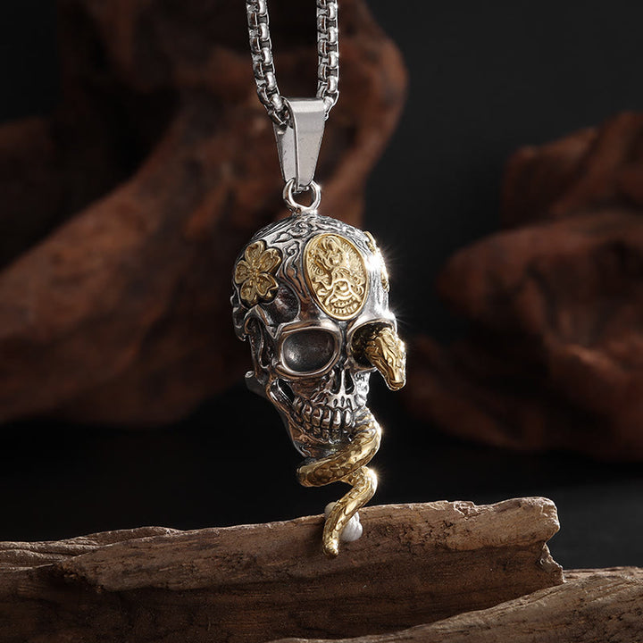 WorldNorse Gothic Snake Coiled Demon Skull Necklace - Necklace - image 0