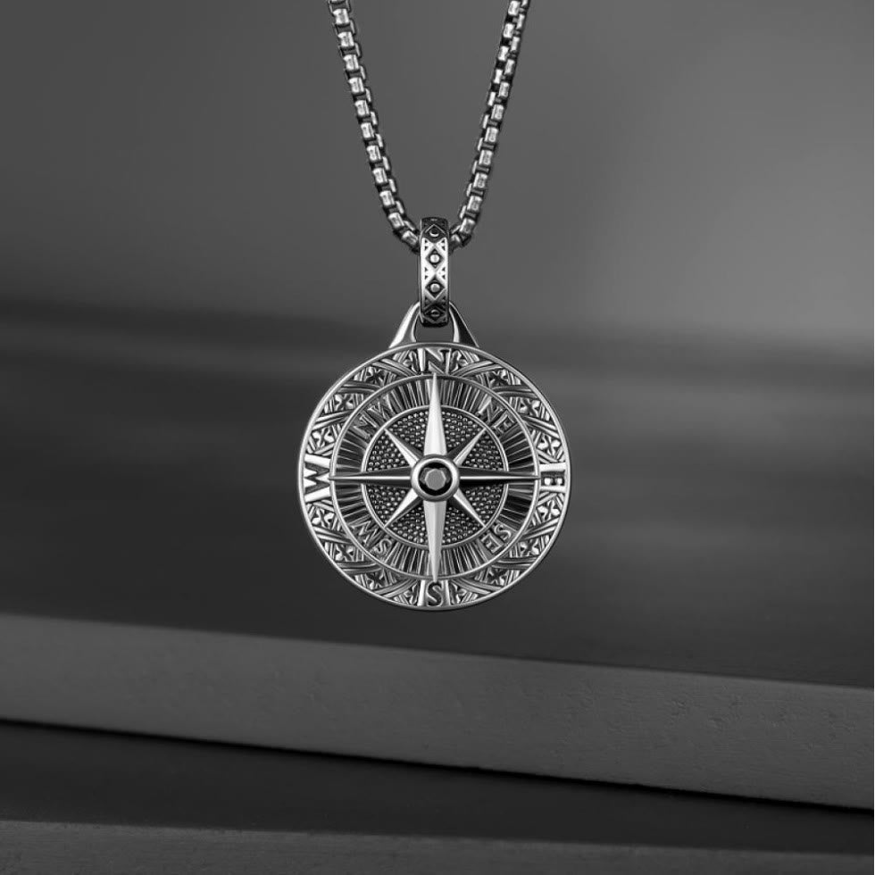 WorldNorse Compass With Center Black Necklace - Necklace - image 0
