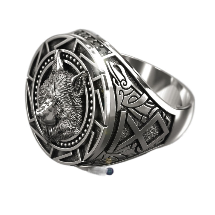 WorldNorse Wolf Head Totem Ring