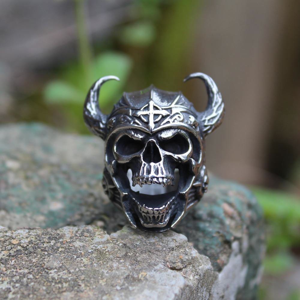 WorldNorse Ox Horn Skull Head Ring