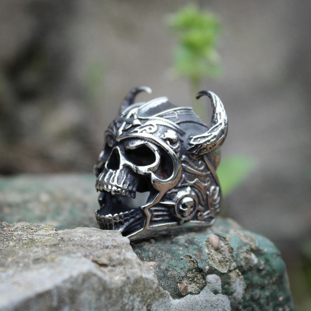 WorldNorse Ox Horn Skull Head Ring