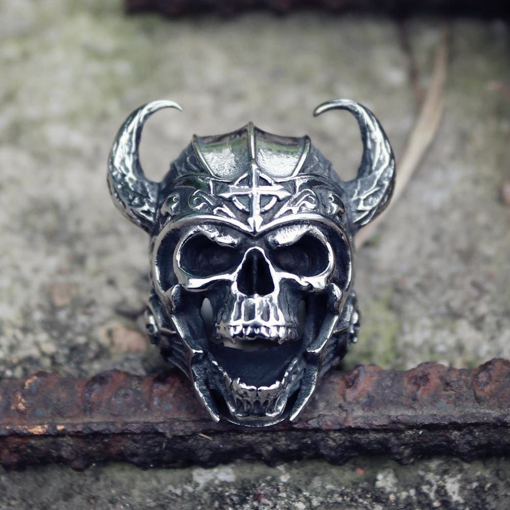 WorldNorse Ox Horn Skull Head Ring