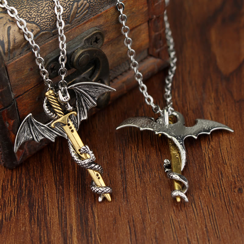 WorldNorse Pterosaur Golden Sword Luminous Necklace