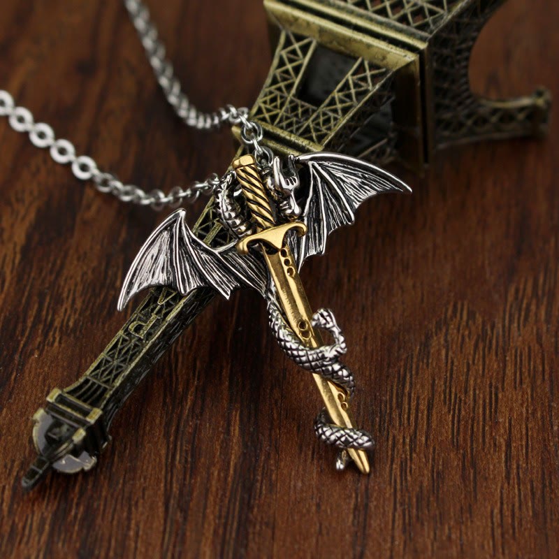 WorldNorse Pterosaur Golden Sword Luminous Necklace