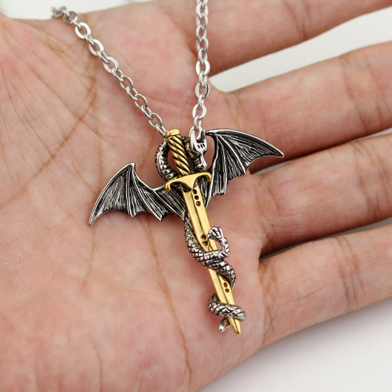 WorldNorse Pterosaur Golden Sword Luminous Necklace