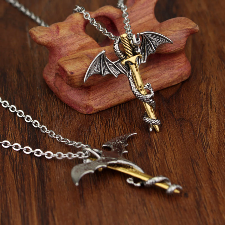 WorldNorse Pterosaur Golden Sword Luminous Necklace