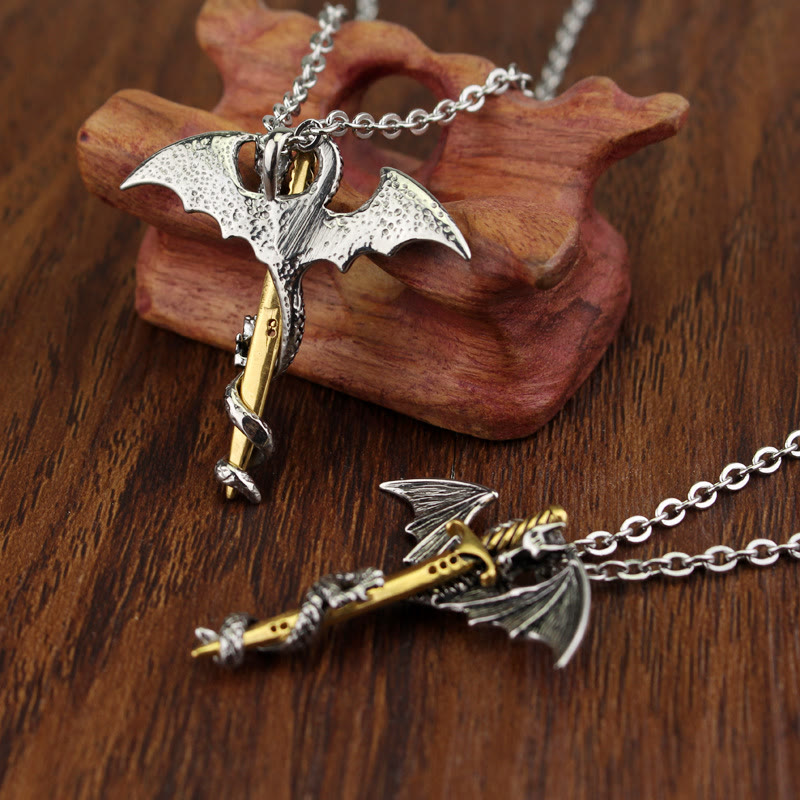 WorldNorse Pterosaur Golden Sword Luminous Necklace