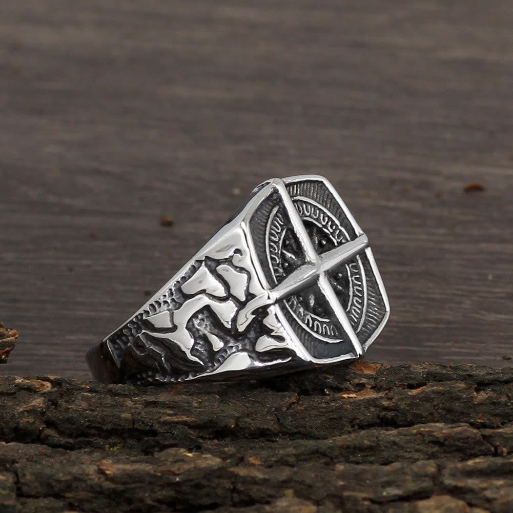 WorldNorse Pirate Compass Cross Stainless Steel Ring