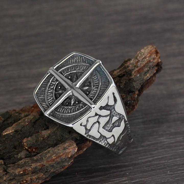 WorldNorse Pirate Compass Cross Stainless Steel Ring