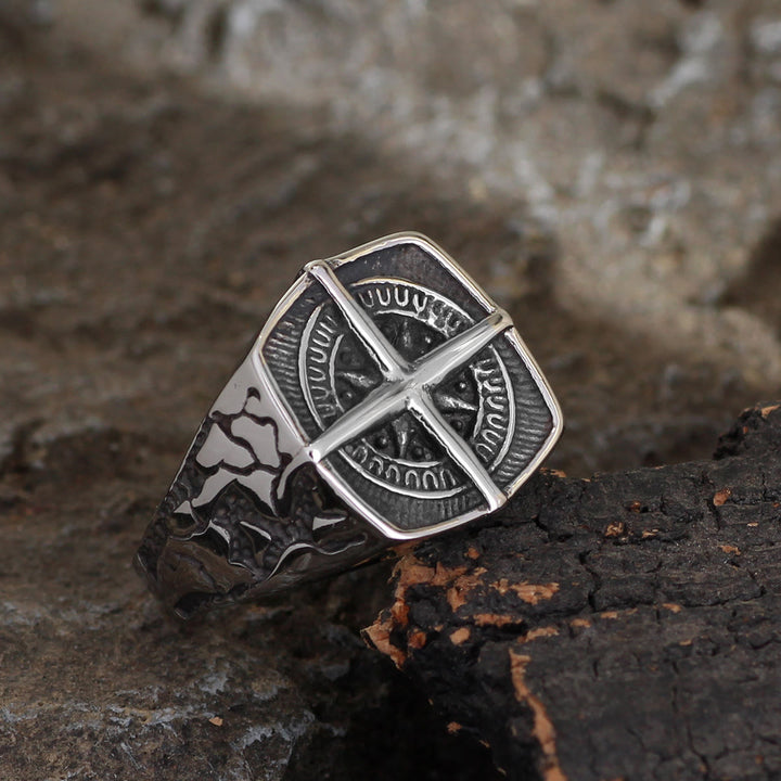 WorldNorse Pirate Compass Cross Stainless Steel Ring