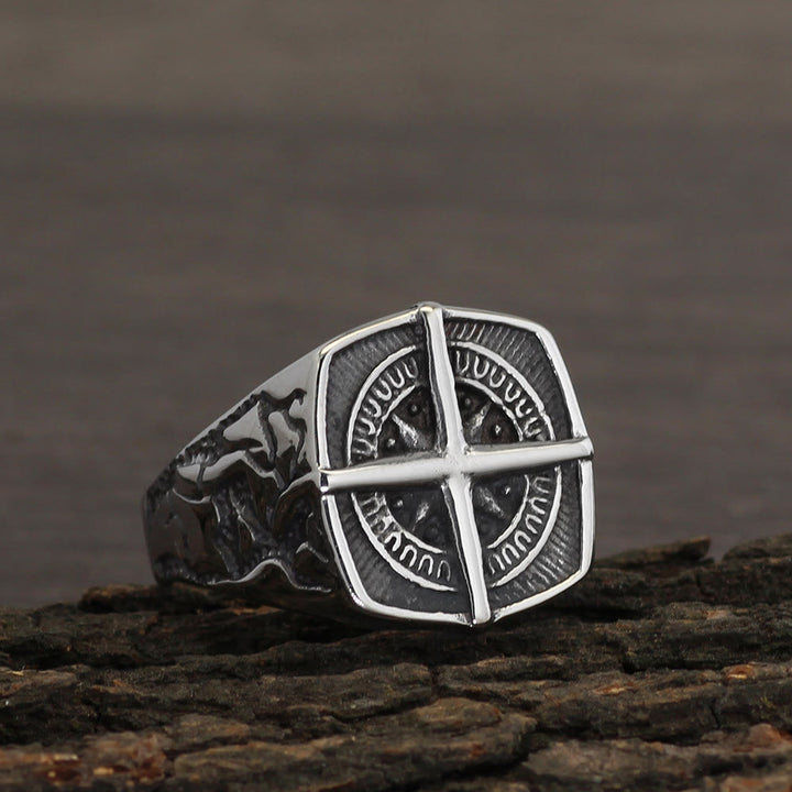 WorldNorse Pirate Compass Cross Stainless Steel Ring