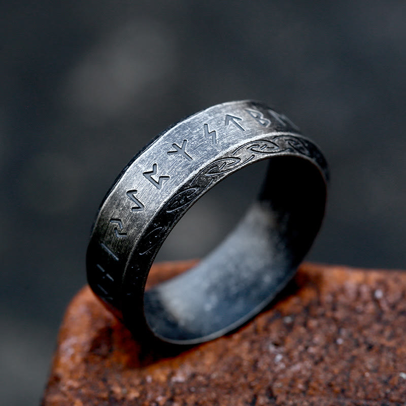 WorldNorse Viking Rune Stainless Steel Ring - Retro Black - US 13 - image 1