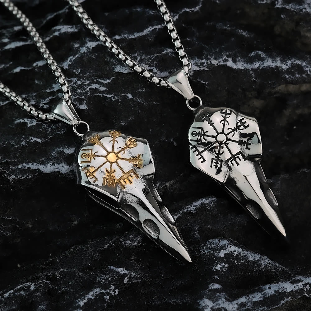 WorldNorse Raven Vegvisir Necklace - Stainless Steel Viking Crow