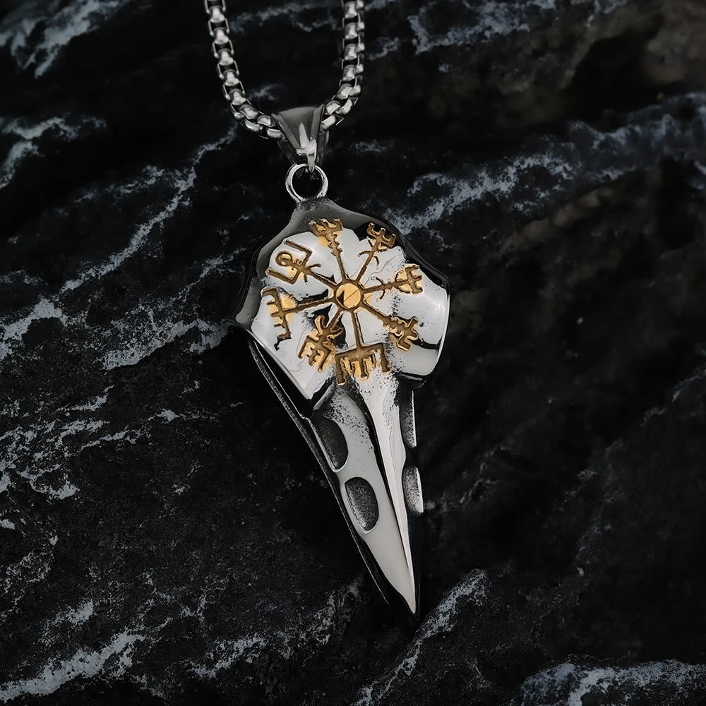 WorldNorse Raven Crow Head Vegvisir Necklace - Silver&Gold - image 1