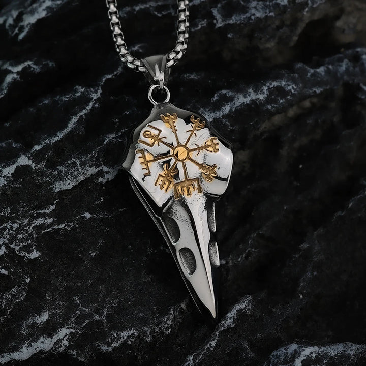 WorldNorse Raven Crow Head Vegvisir Necklace - Silver&Gold - image 1
