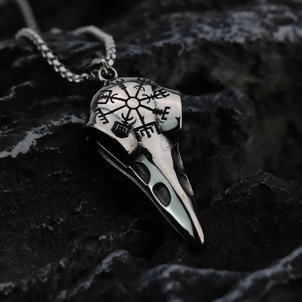 WorldNorse Raven Crow Head Vegvisir Necklace - Silver - image 3