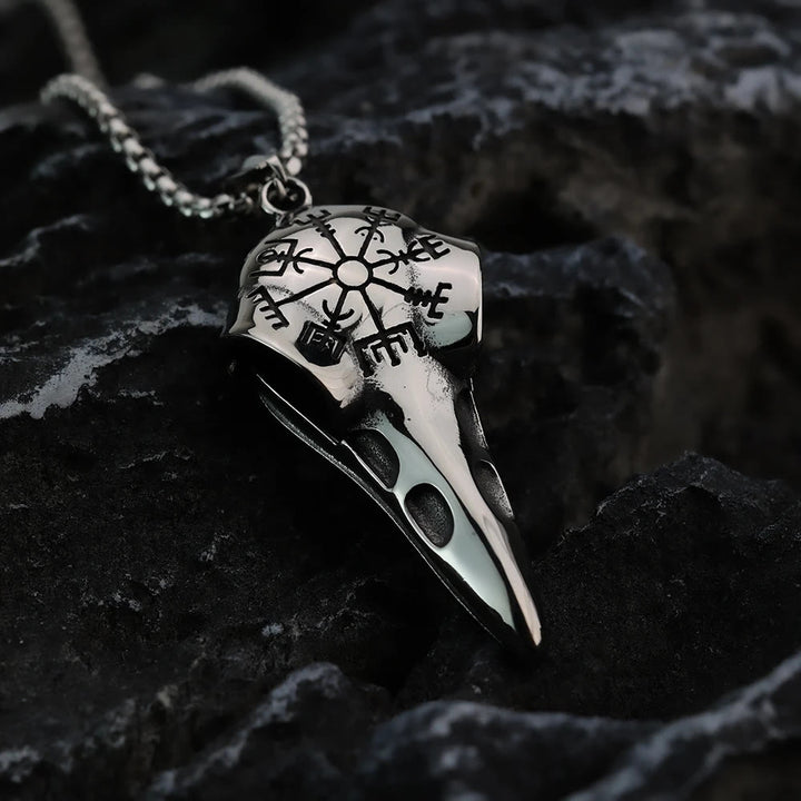 WorldNorse Raven Crow Head Vegvisir Necklace - Silver - image 3