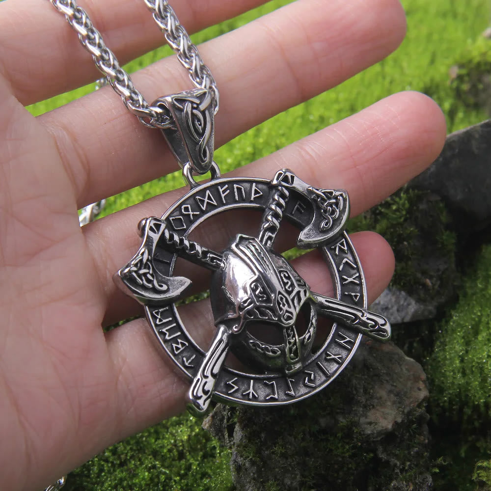 WorldNorse Double Tomahawk Warrior Helmet Necklace - image 2