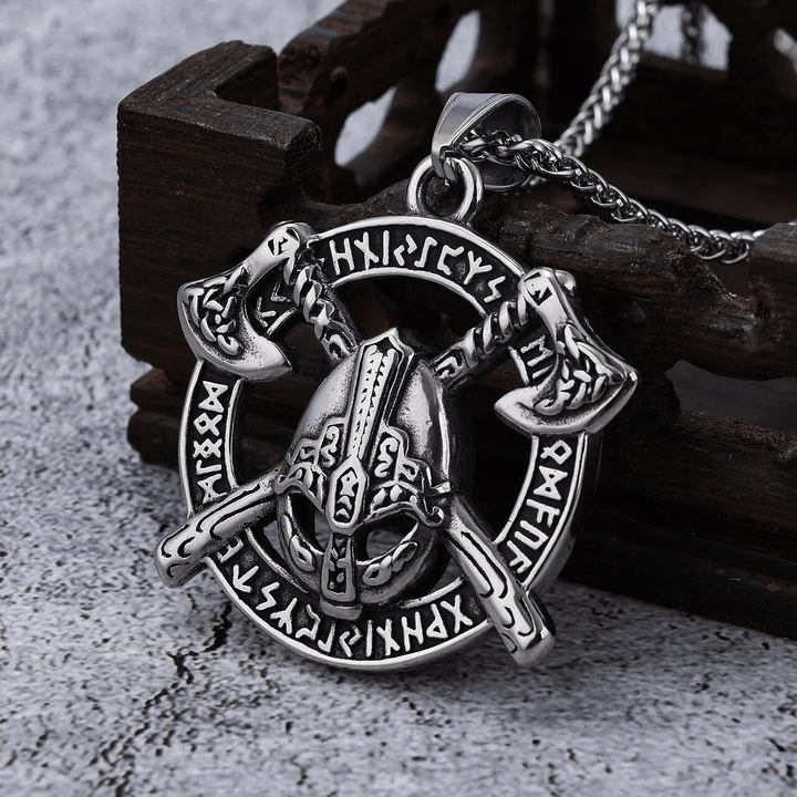 WorldNorse Double Tomahawk Warrior Helmet Necklace - image 4