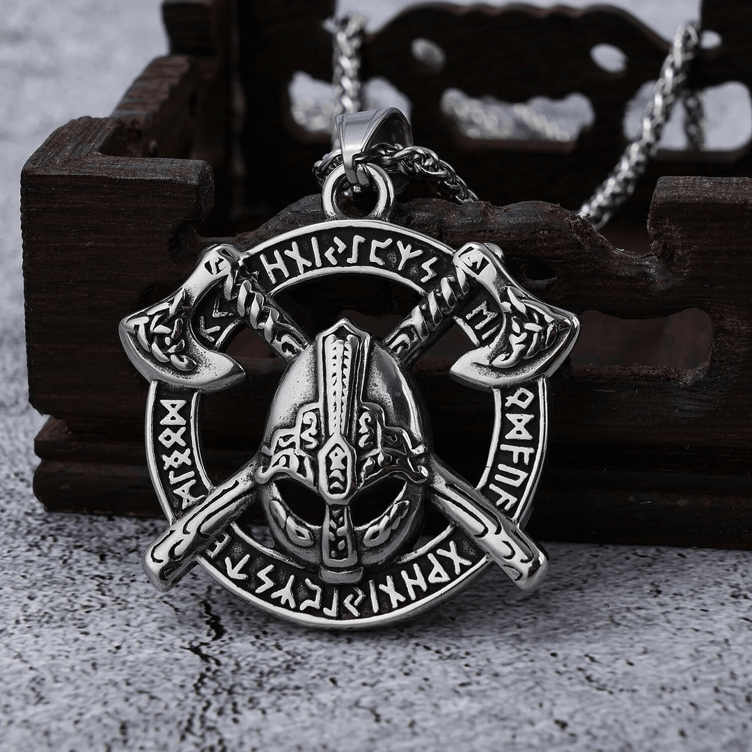 WorldNorse Double Tomahawk Warrior Helmet Necklace - image 5