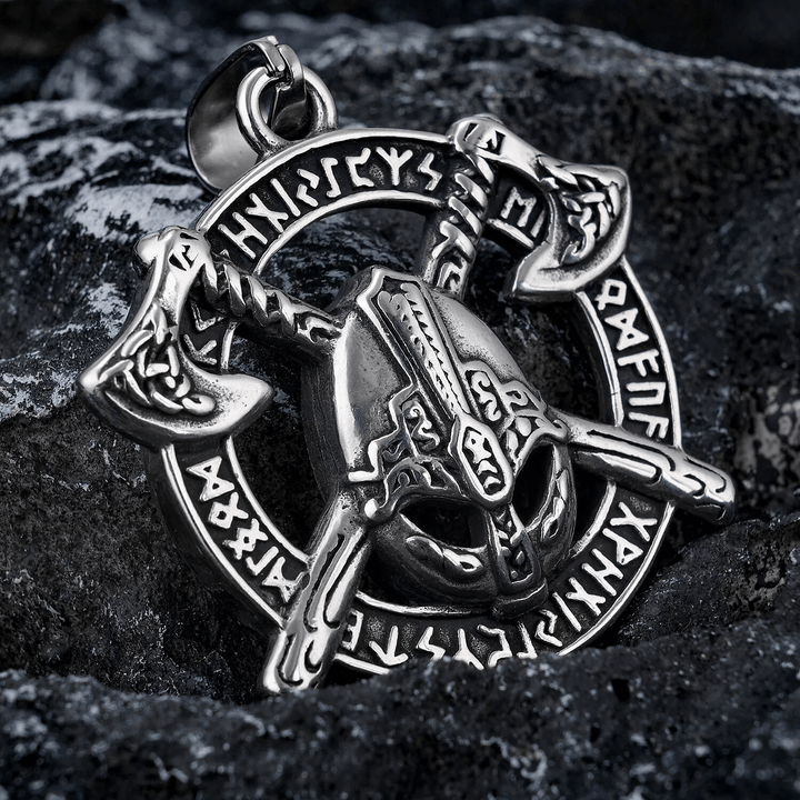 WorldNorse Double Tomahawk Warrior Helmet Necklace - image 6