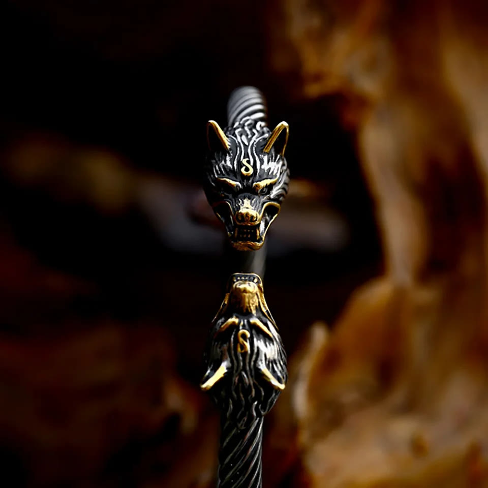WorldNorse Double Wolf Heads Open Bracelet - image 1