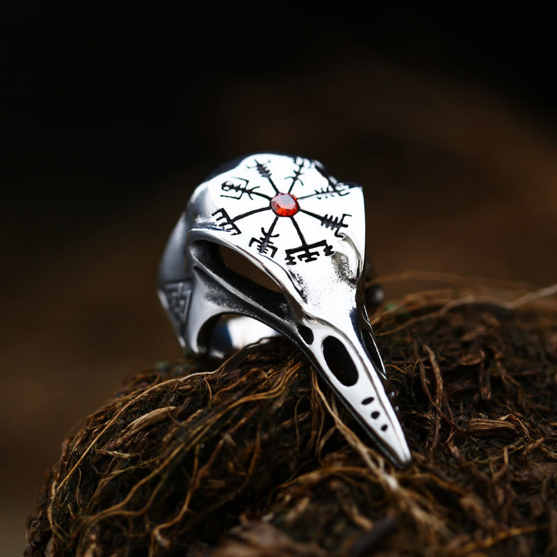 WorldNorse Raven Skull Inlaid Zircon Ring - Red - US 13 - image 1