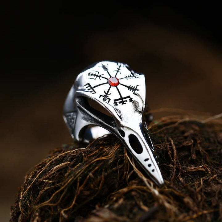 WorldNorse Raven Skull Inlaid Zircon Ring - Red - US 13 - image 1