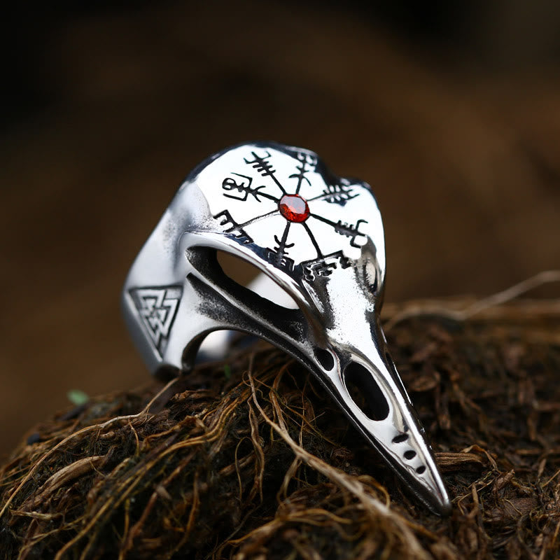 WorldNorse Raven Skull Inlaid Zircon Ring