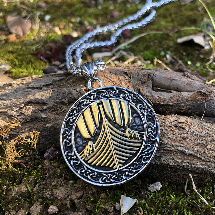 WorldNorse Viking Warship Celtic Knot Necklace - image 1