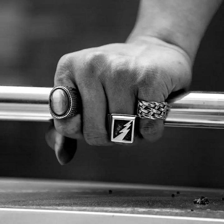 WorldNorse Lightning Bolt Stainless Steel Ring