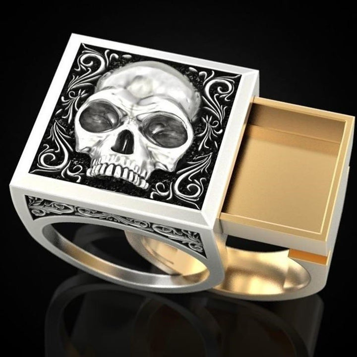 WorldNorse Gothic Punk Square Skull Combination Ring