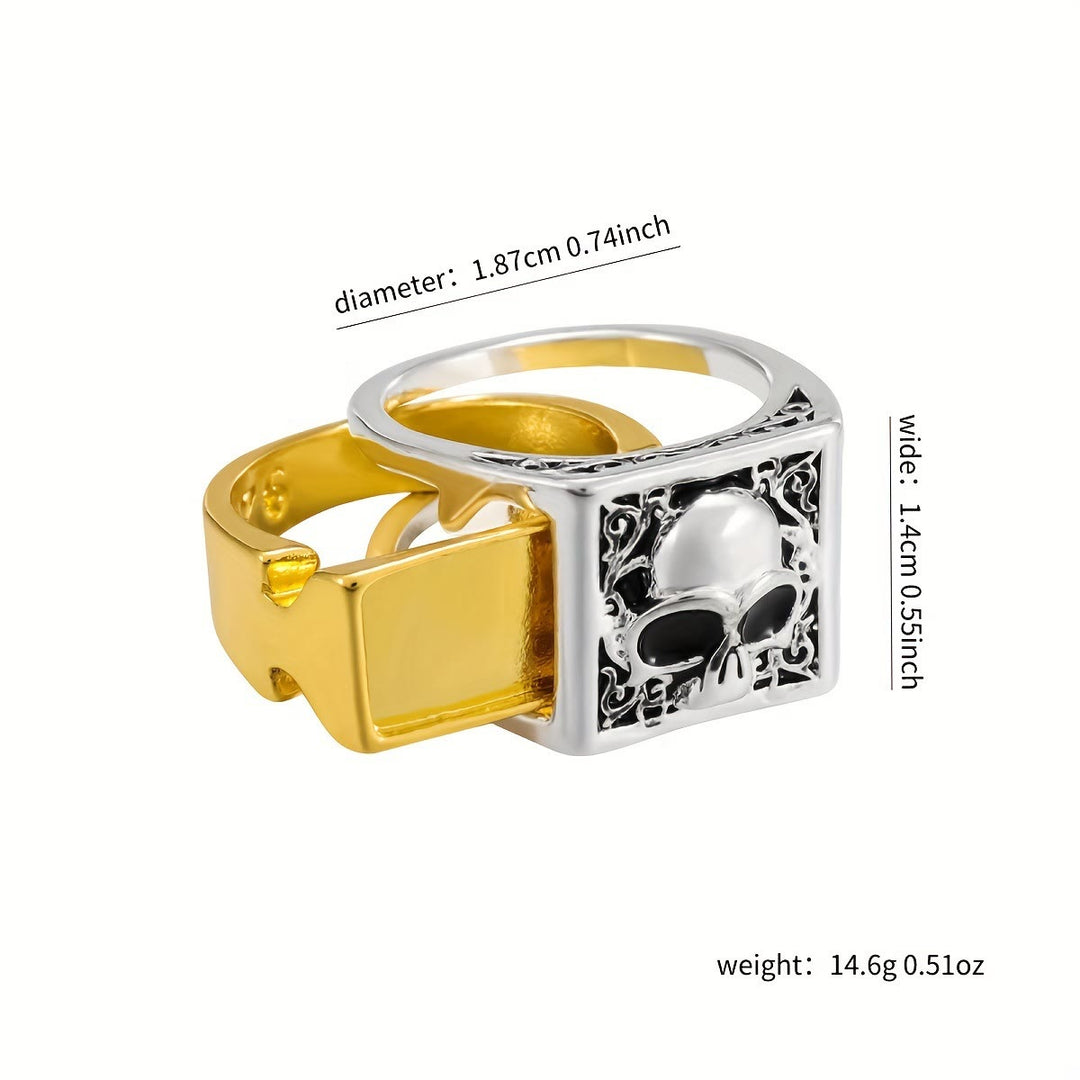 WorldNorse Gothic Punk Square Skull Combination Ring