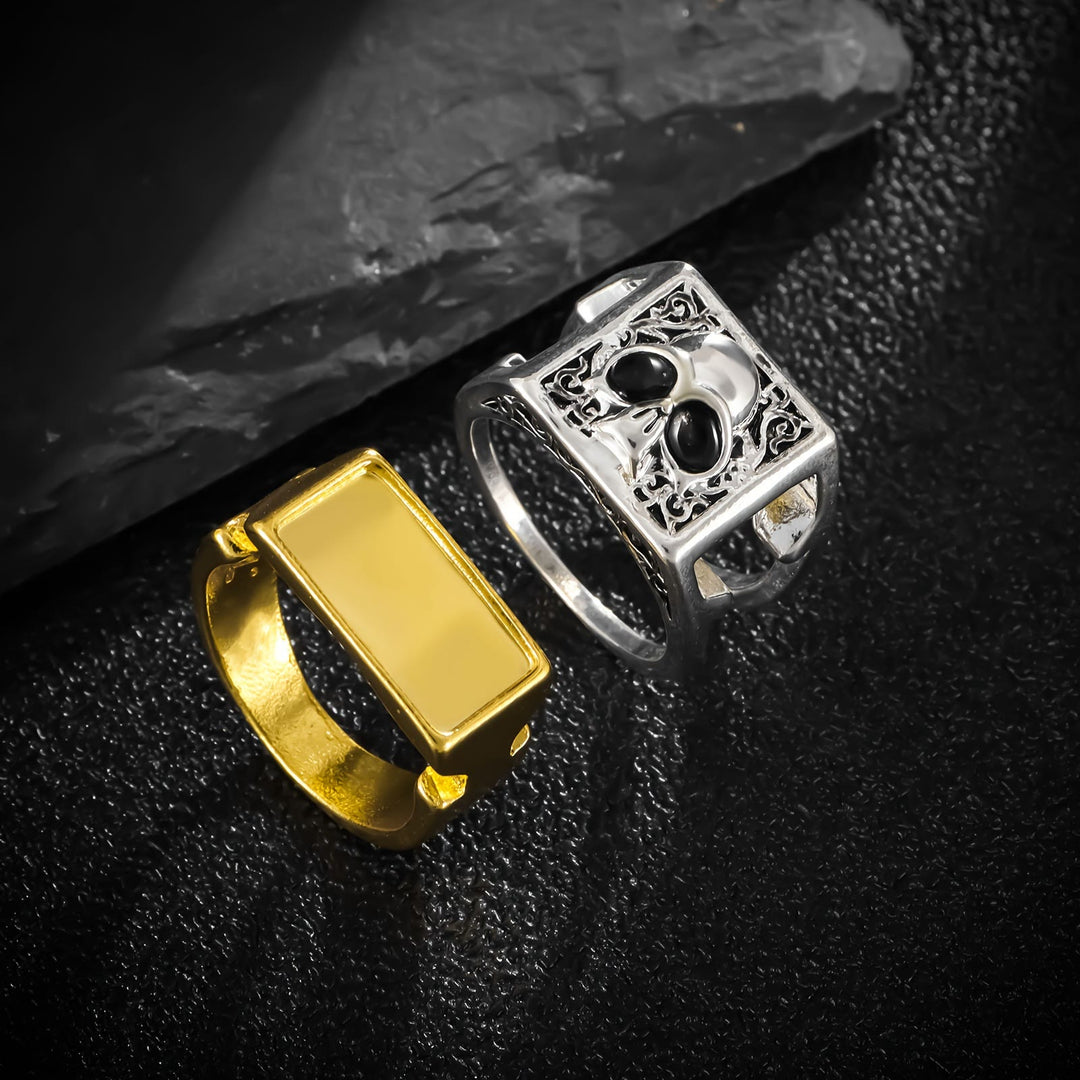 WorldNorse Gothic Punk Square Skull Combination Ring