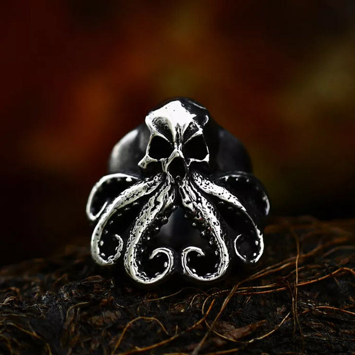 WorldNorse Octopus Skull Punk Stainless Steel Seaman Ring - Silver - US 16 - image 0