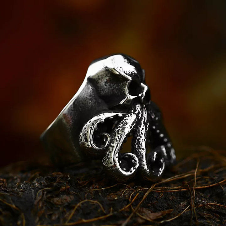 WorldNorse Octopus Skull Punk Stainless Steel Seaman Ring